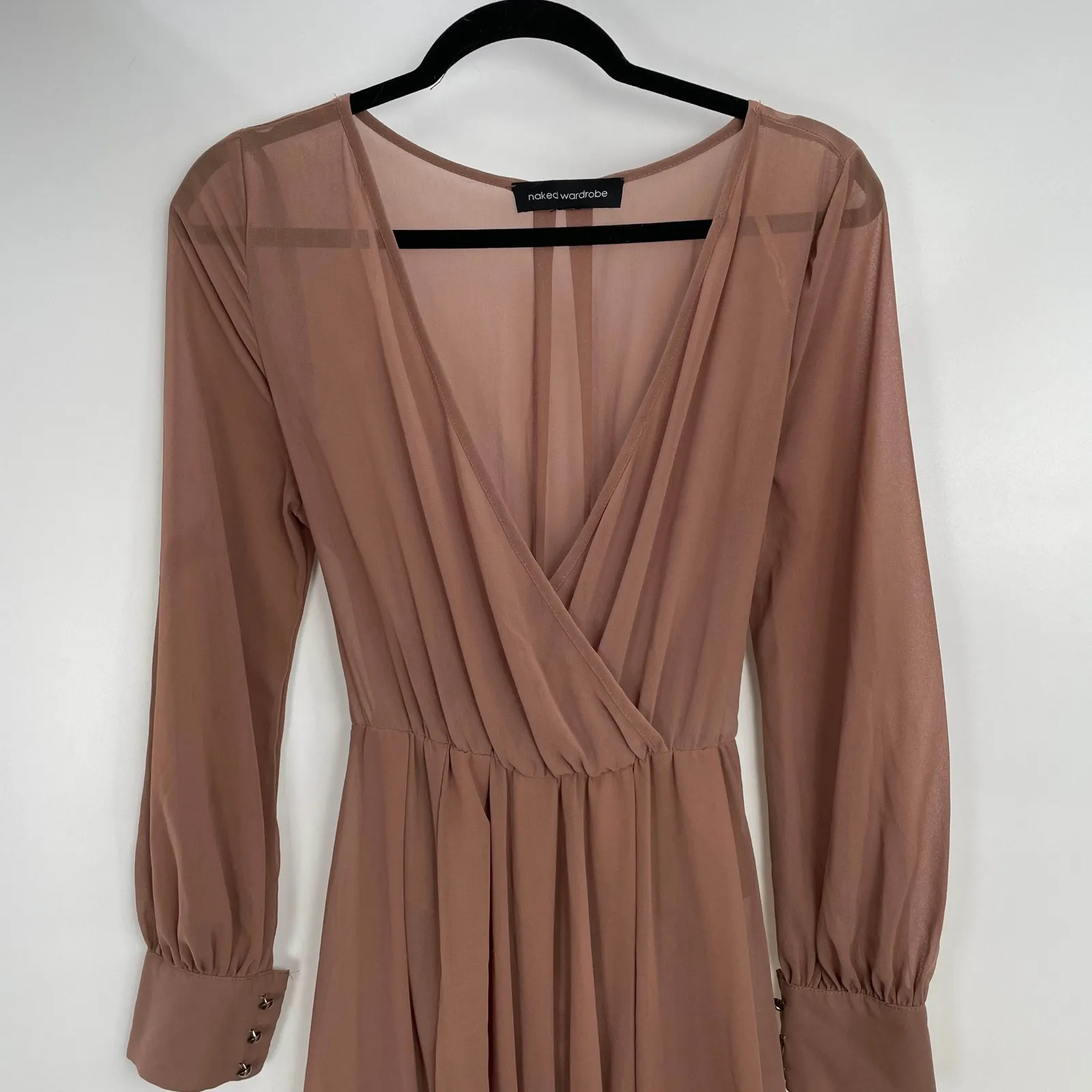 Baltic Born Naked Wardrobe Women's Beige V-neck Long Sleeve Maxi Dress Size Sm. - Image 3