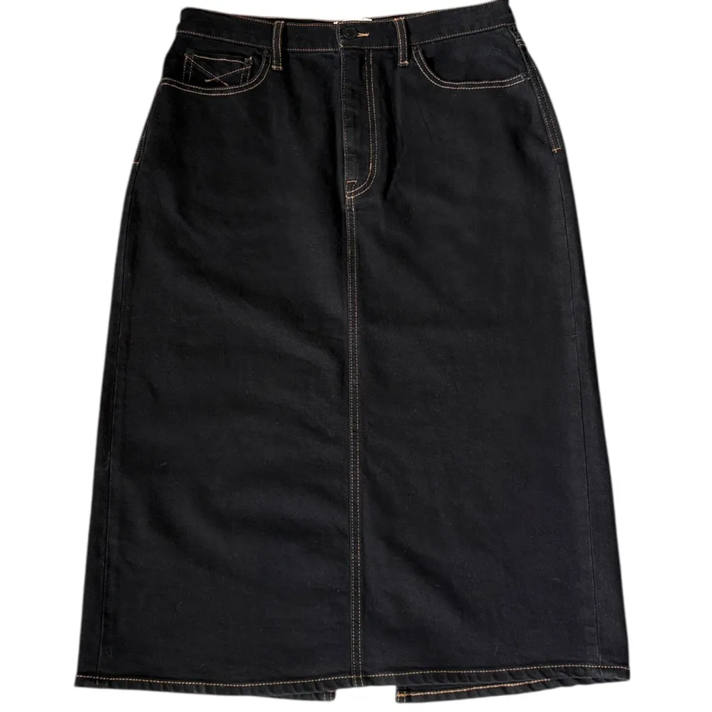 Like New Unpublished Harley High Rise Denim Midi Skirt Black Night Drive Size 12 - Image 5