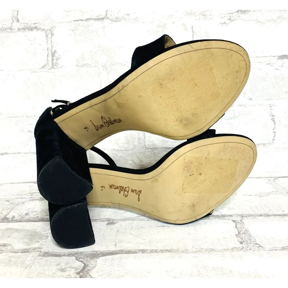 Sam Edelman Black Suede Yaro Ankle Strap Sandal Chunky Heel Adjustable Sz 8.5 - Image 5