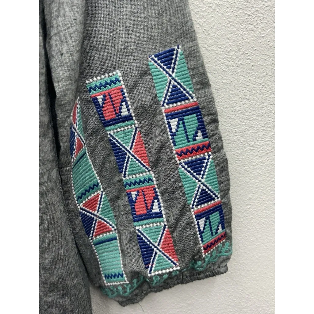 THML Dress large Grey Embroidered Aztec Boho Long Sleeve Tribal Western - Image 7