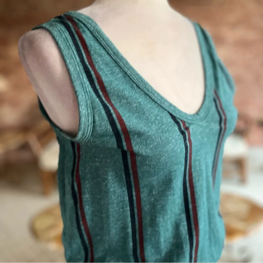 Sundry Dress Ruched Bodycon Teal Striped Mini Knit Sleeveless S Casual V-Neck - Image 12