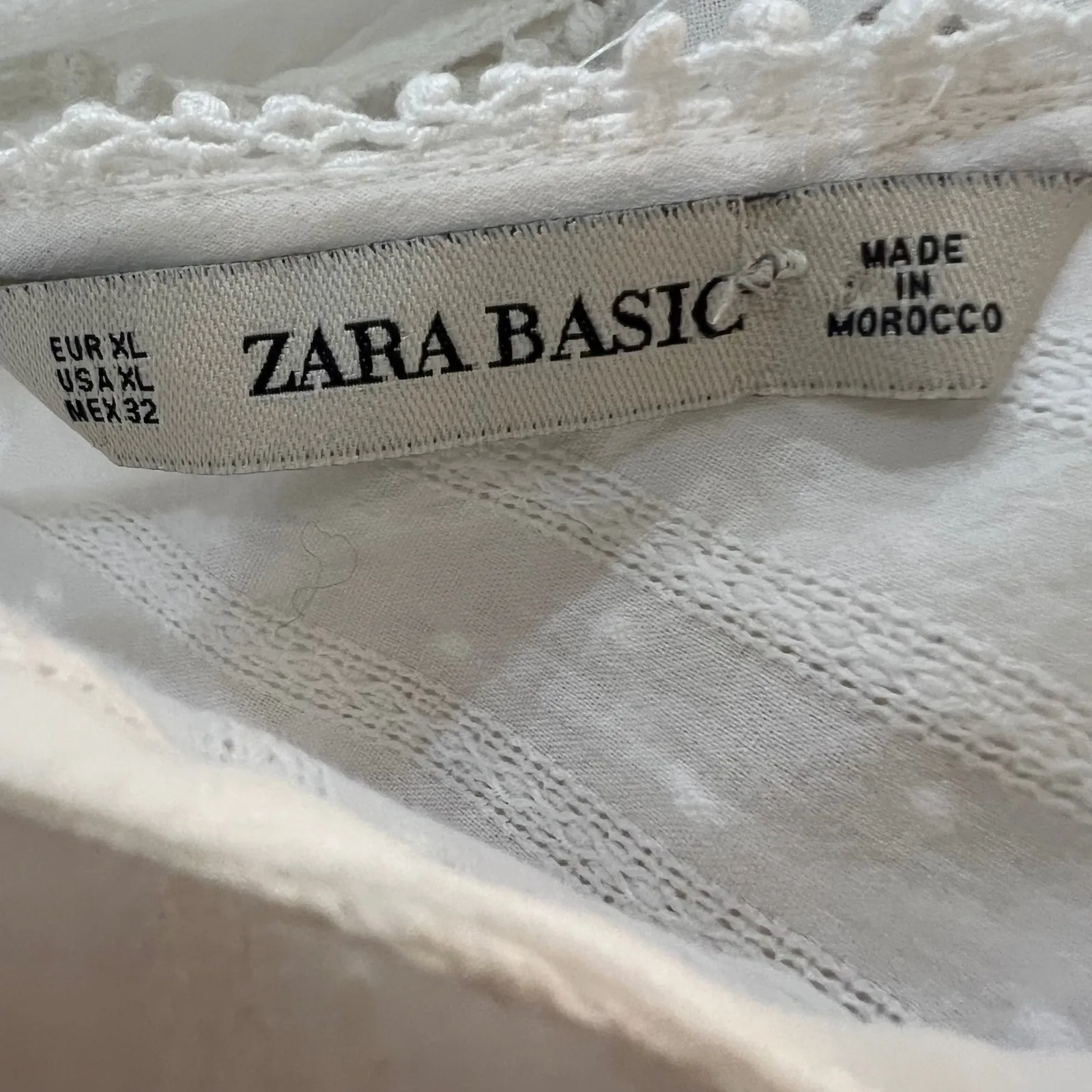 Zara Basic 100% Cotton White Swiss Dot Ruffle Blouse Romantic Cottagecore XL - Image 8