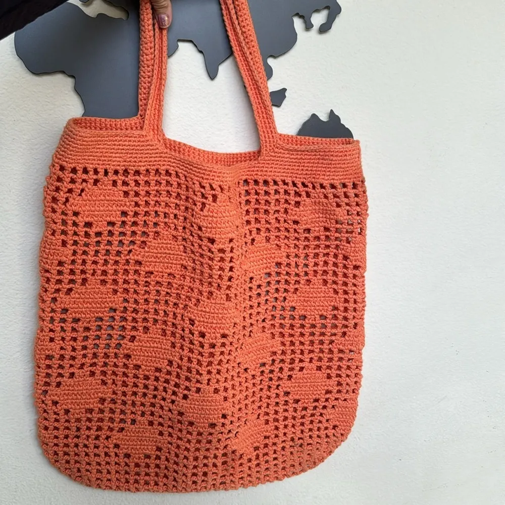 Large orange heavy weight crochet tote bag - Image 2