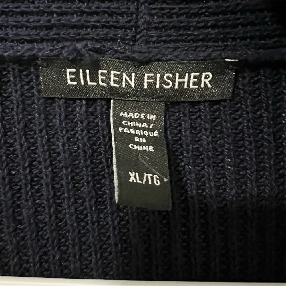 Eileen Fisher Women's XL Midnight Blue Cardigan Shawl Collar Open-Front Sweater - Image 4