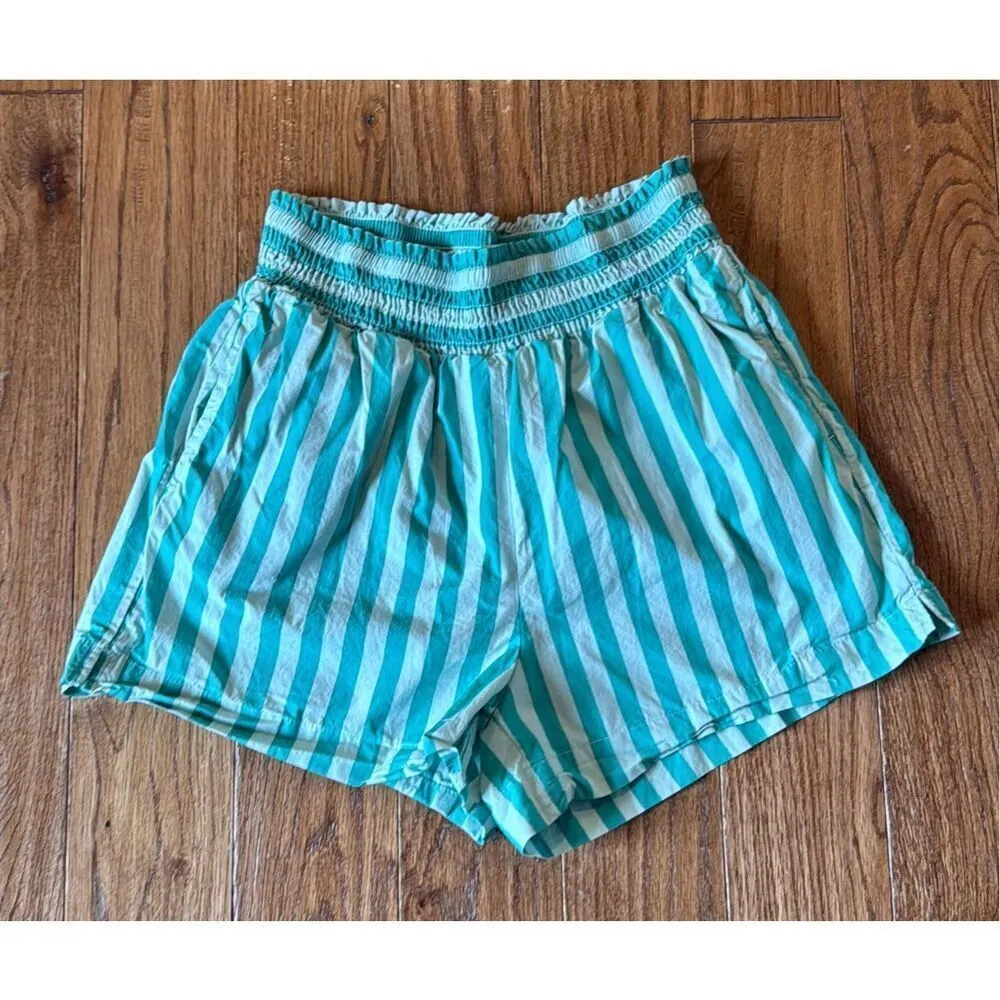 A New Day striped green smocked waist high rise shorts small - Image 3
