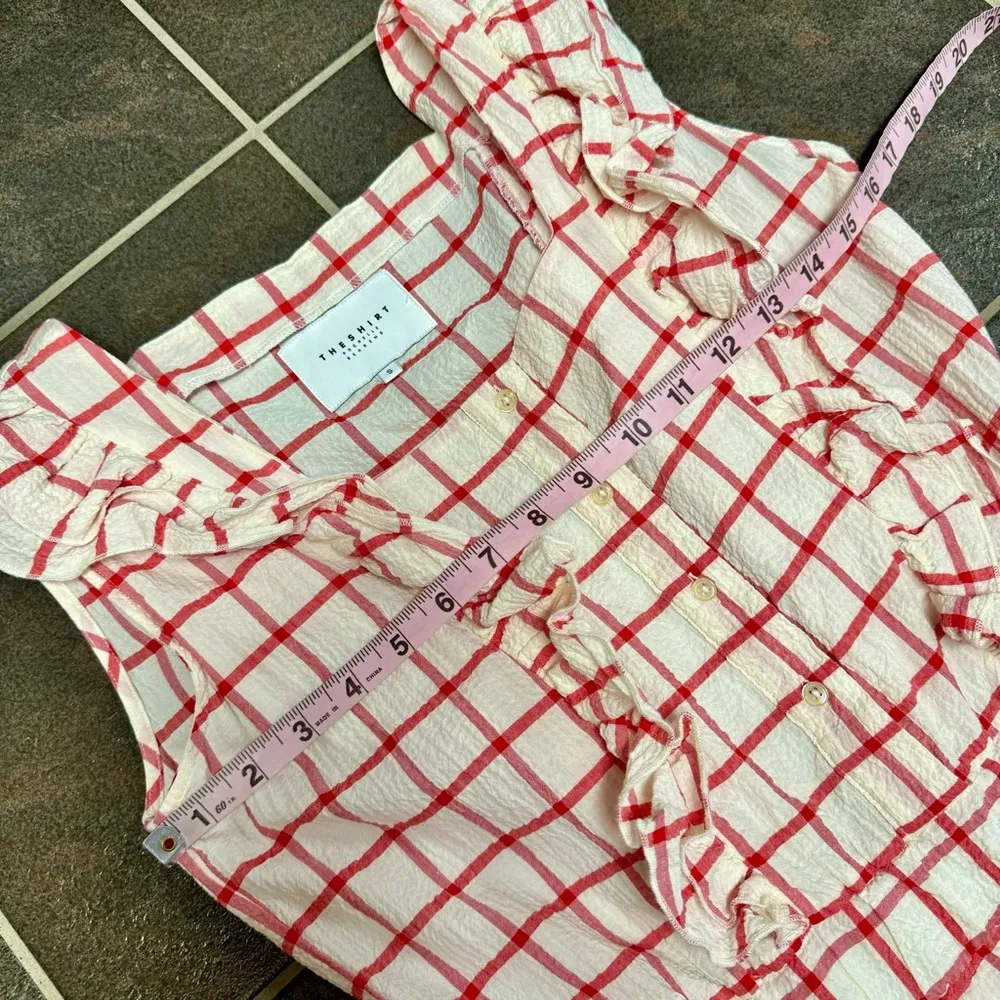 The Shirt by Rochelle Behrens Sleeveless Ruffled Windowpane Plaid Dress Small S Red - Image 8