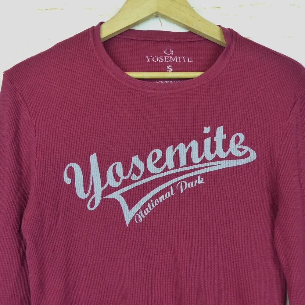 Yosemite National Park Thermal Shirt Womens S Red Pink Spell Out Long Sleeve - Image 2