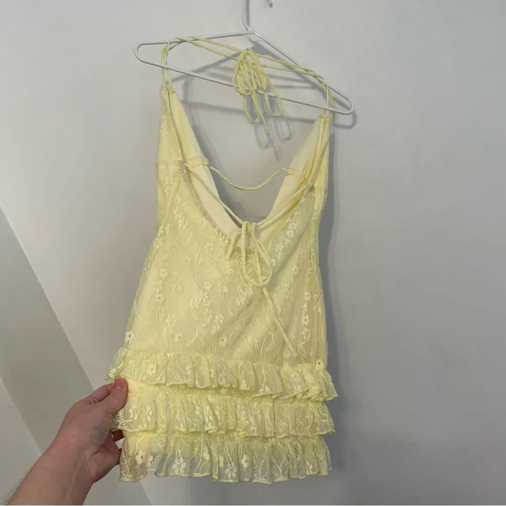 EDIKTED PACSUN Debby Backless Lace Mini Dress Yellow Plunge V-Neck Halter Y2K XS - Image 17