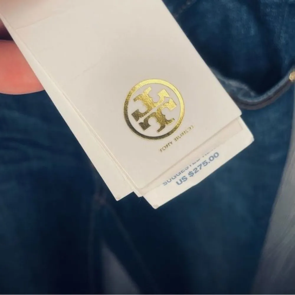 Nwt Tory Burch 11141207 dark warn washed jeans with leg detail cropped size 23 - Image 4