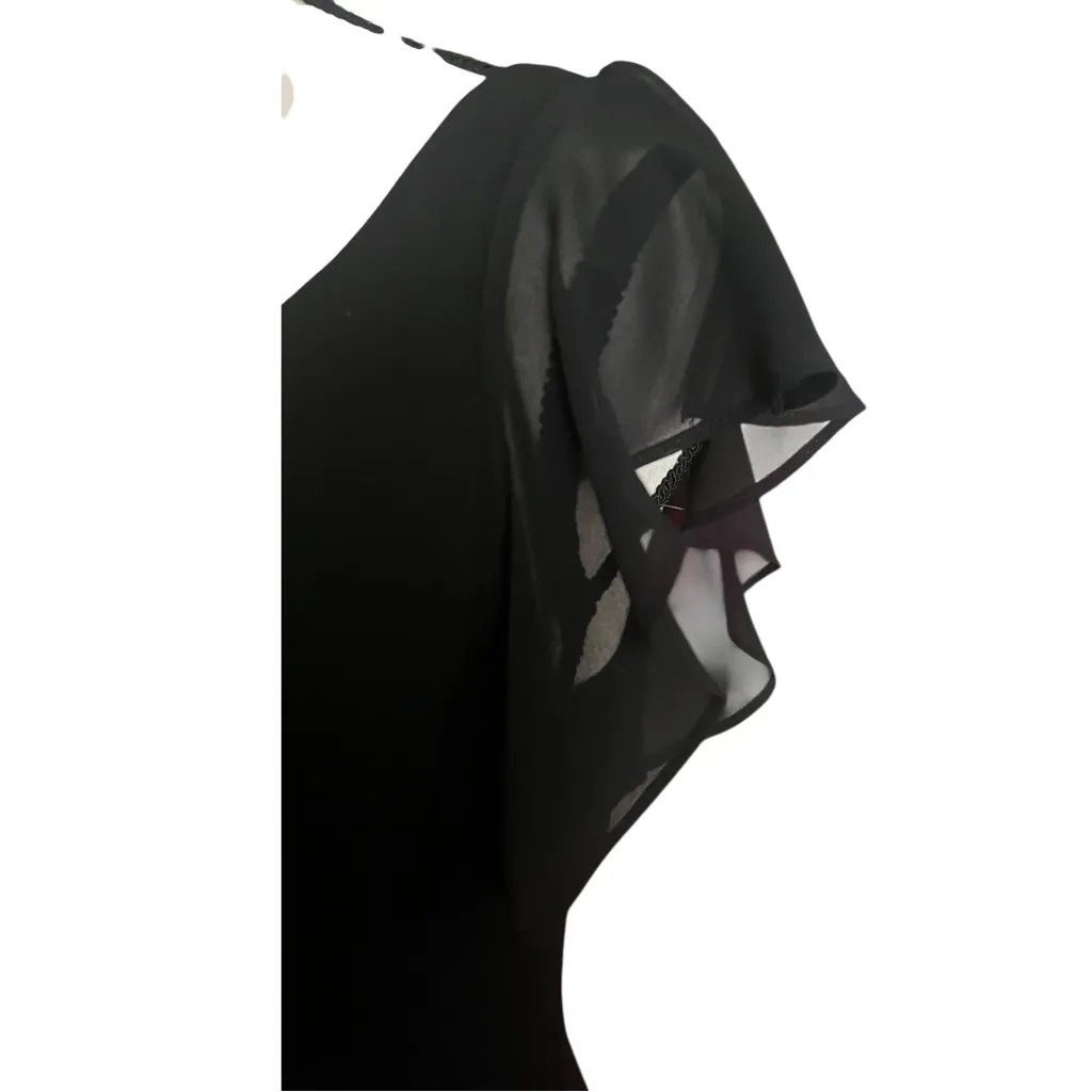 Vtg.SL Fashions Black Flutter Sleeve witchy gothic hem deep V back dress SZ. 10 - Image 4