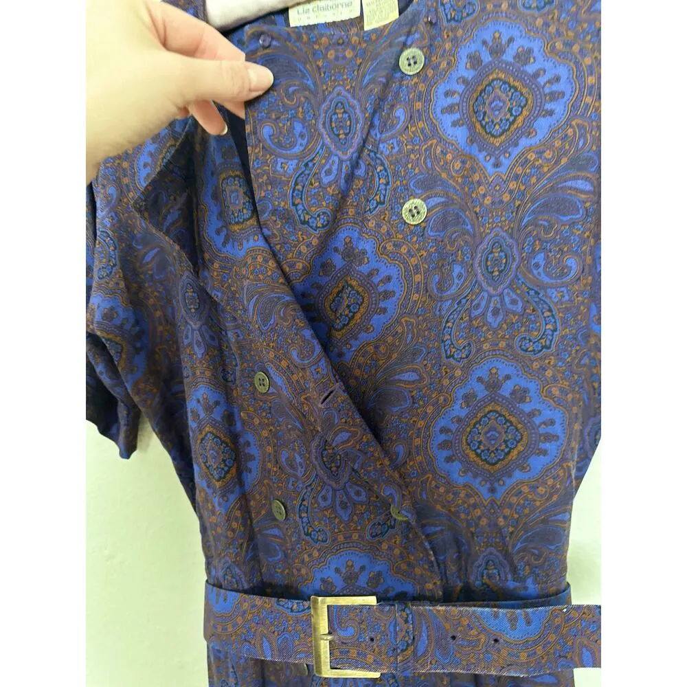 Vintage 4P 80s Paisley Purple Liz Claiborne Short Sleeve Midi Dress Boho Chic - Image 7
