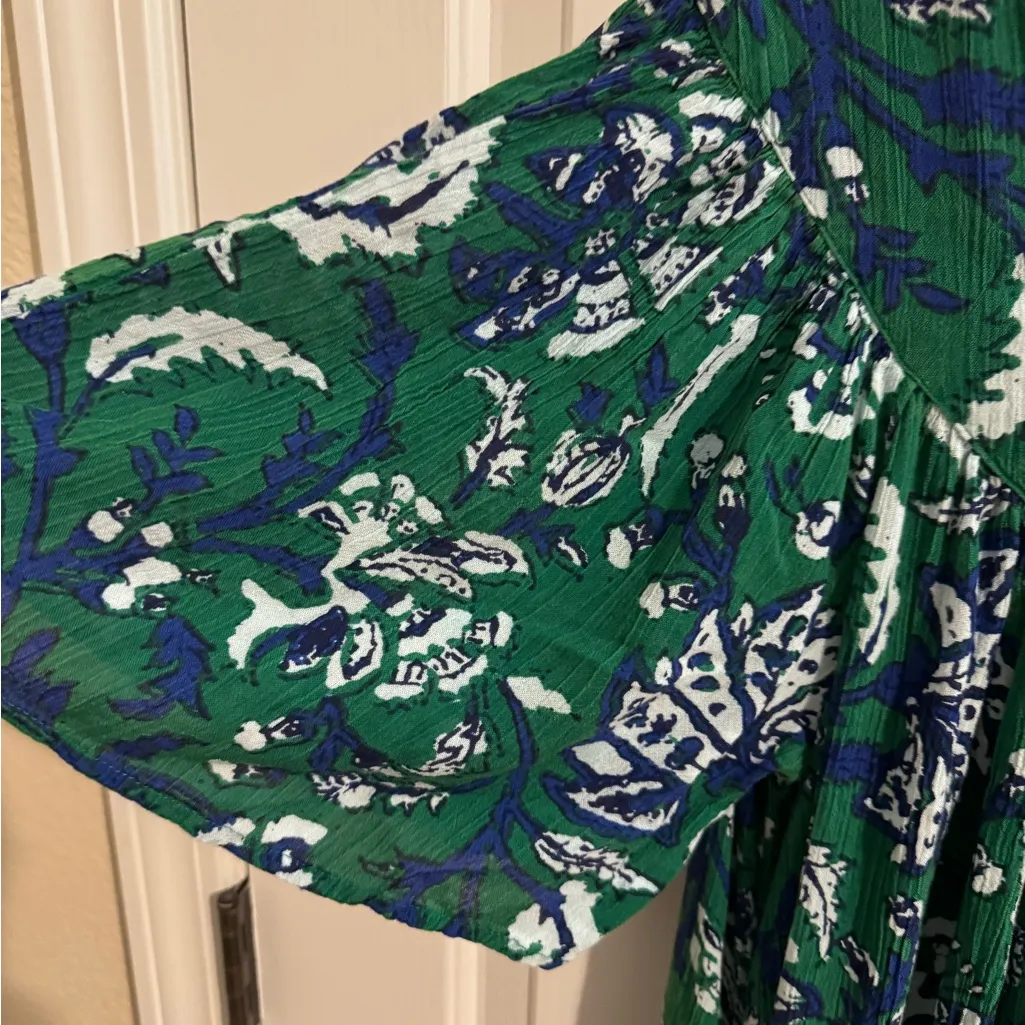 Go Softly Patio Dress Print Crinkle Full Zip Pocket Green Resort Lounge Medium - Image 3