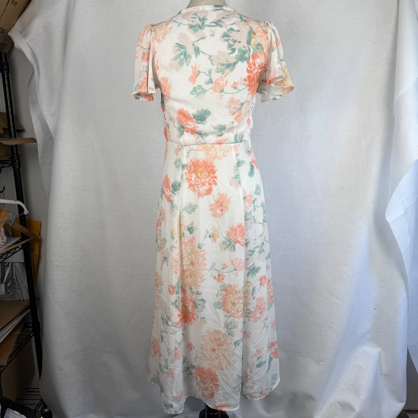 Abercrombie & Fitch Angel Sleeve Wrap Midi DressSmall CoralFloral Pink Vacation - Image 8
