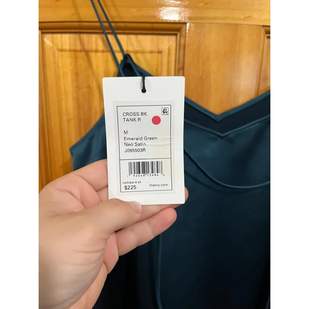 Theory Cross Back Tank Top Medium Emerald Green Satin Cami NWT $225 - Image 2