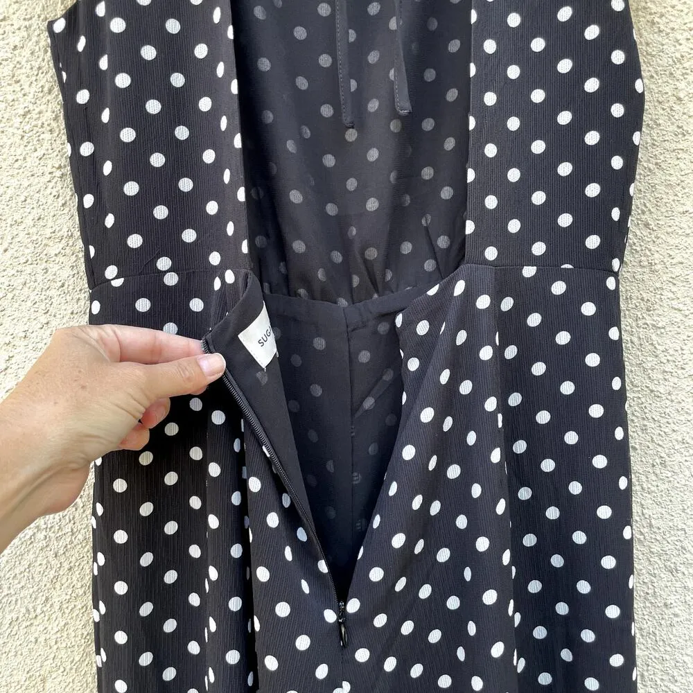 Sugar Lips Black Polka Dot Backless Jumpsuit XS *flaw* - Image 9