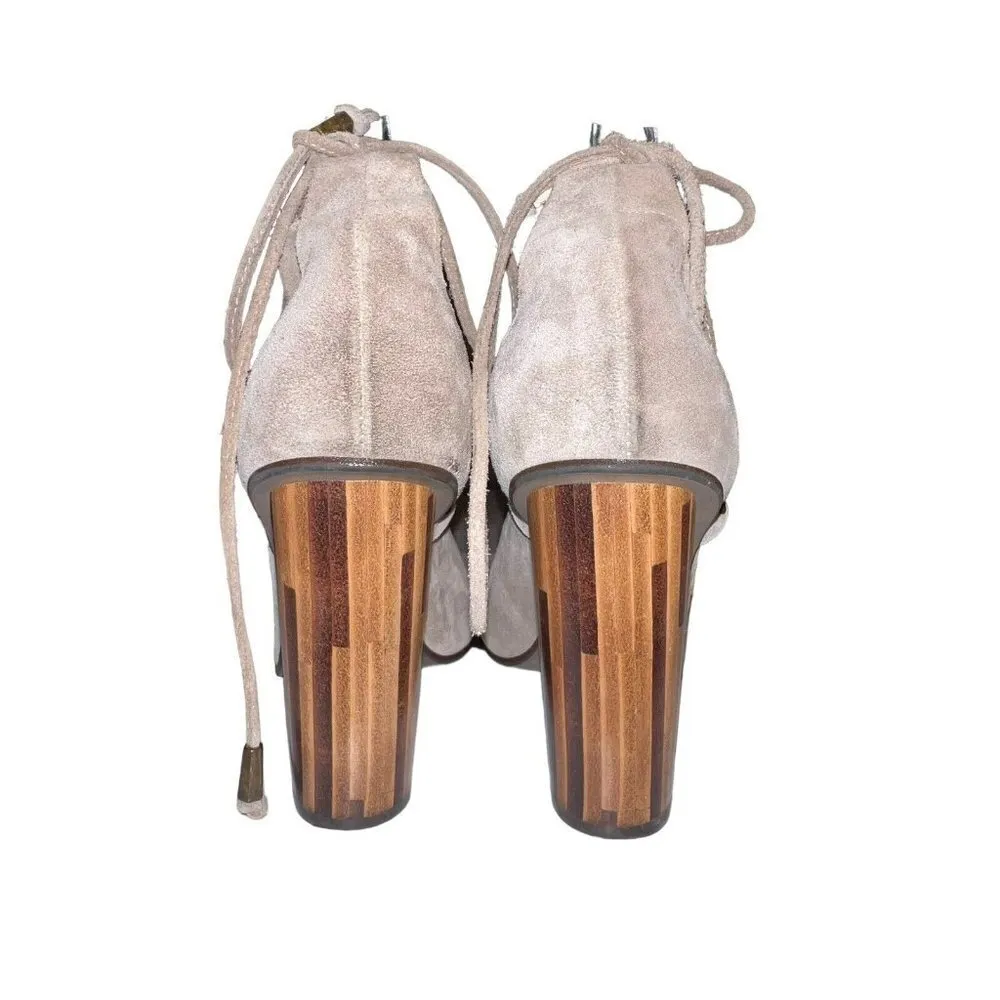 Free People Taupe Nouvella Criss‎ Cross Wrap Chunky Heel Suede Leather Sz 38/6.5 - Image 5