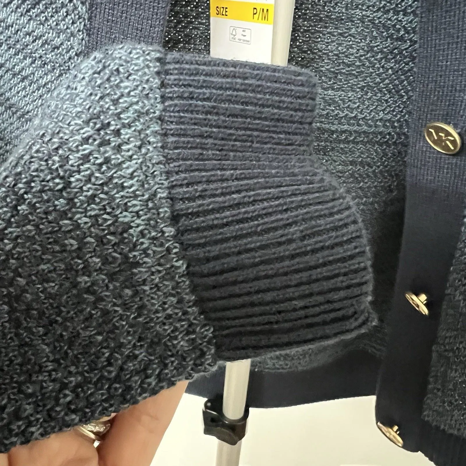 Michael Kors Women’s Button Up Collared Cardigan Midnight Blue Petite Medium NWT - Image 8