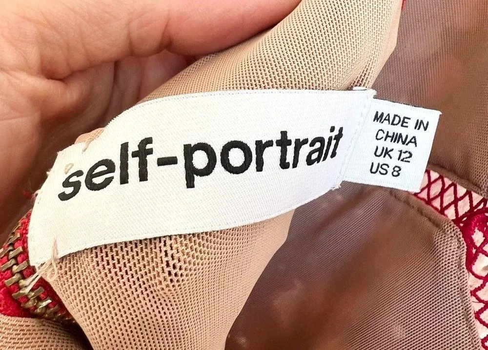 Self portrait mid lace dress red and nude size 8 - Image 8