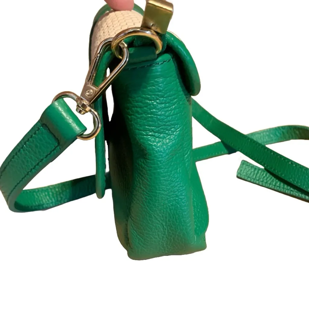 DIVINA FIRENZE EMERALD GREEN LEATHER AND CREAM RATTAN CROSSBODY BAG - Image 8