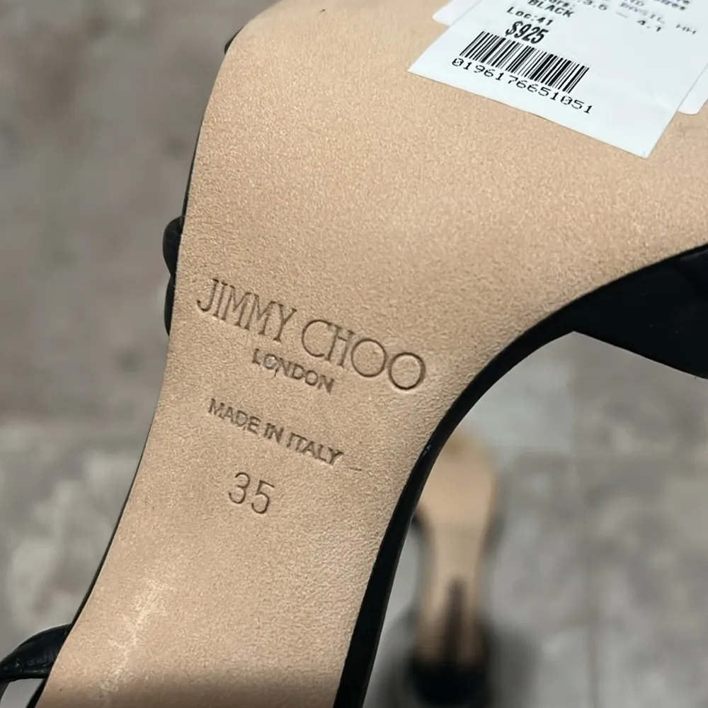 Jimmy Choo Basil Ankle Strap High Heel Black Sandals, Size 35 NEW in Box+DustBag - Image 12