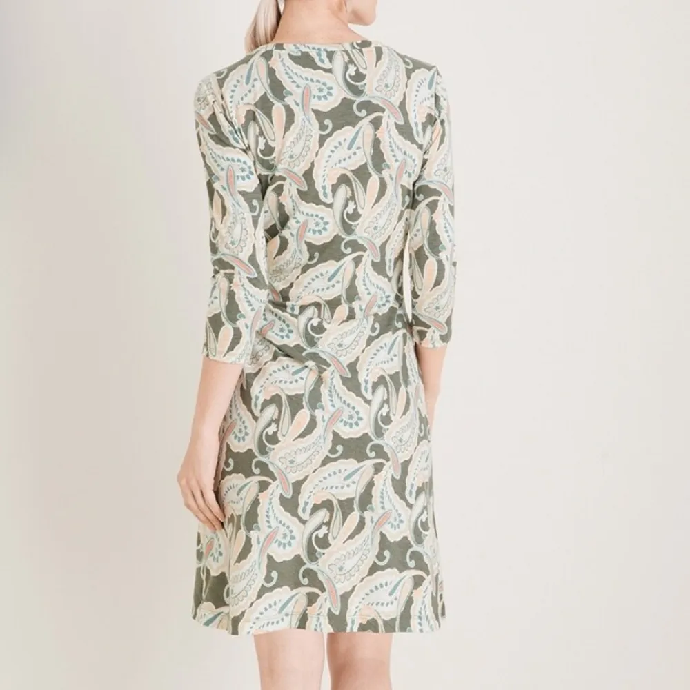 Chico's Green Paisley Printed Side-Tie Cotton Modal Slub Dress Size 8 - Image 8
