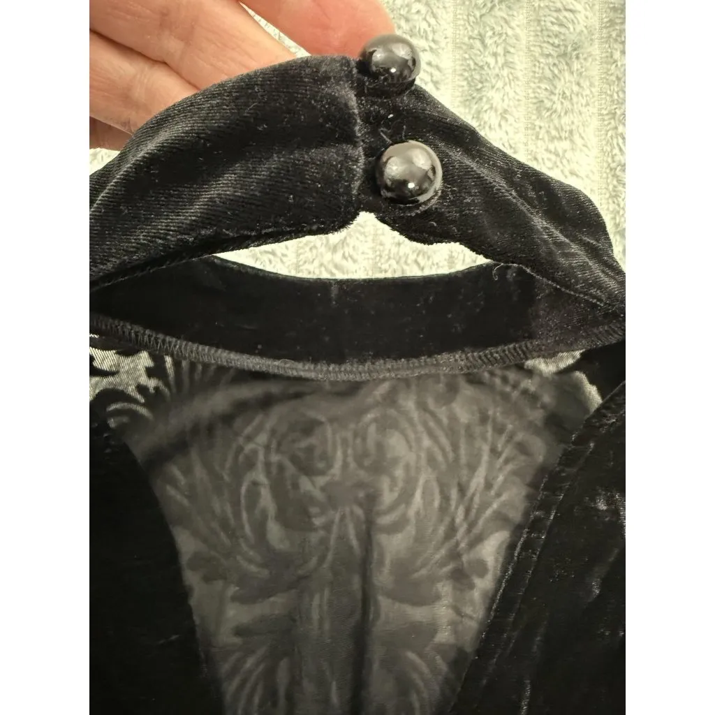 Gypsies & Moondust Black Velvet Burnout Top Women XS High Neck Choker Whimsigoth - Image 5