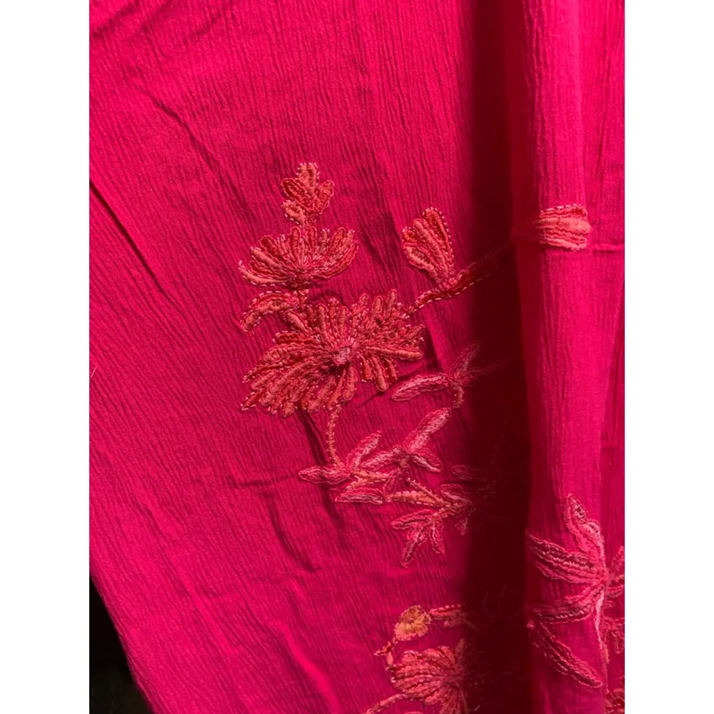 Women's Chico's Kimono OS Pink Floral Embroidered Fringe fits up to 3x - Image 4