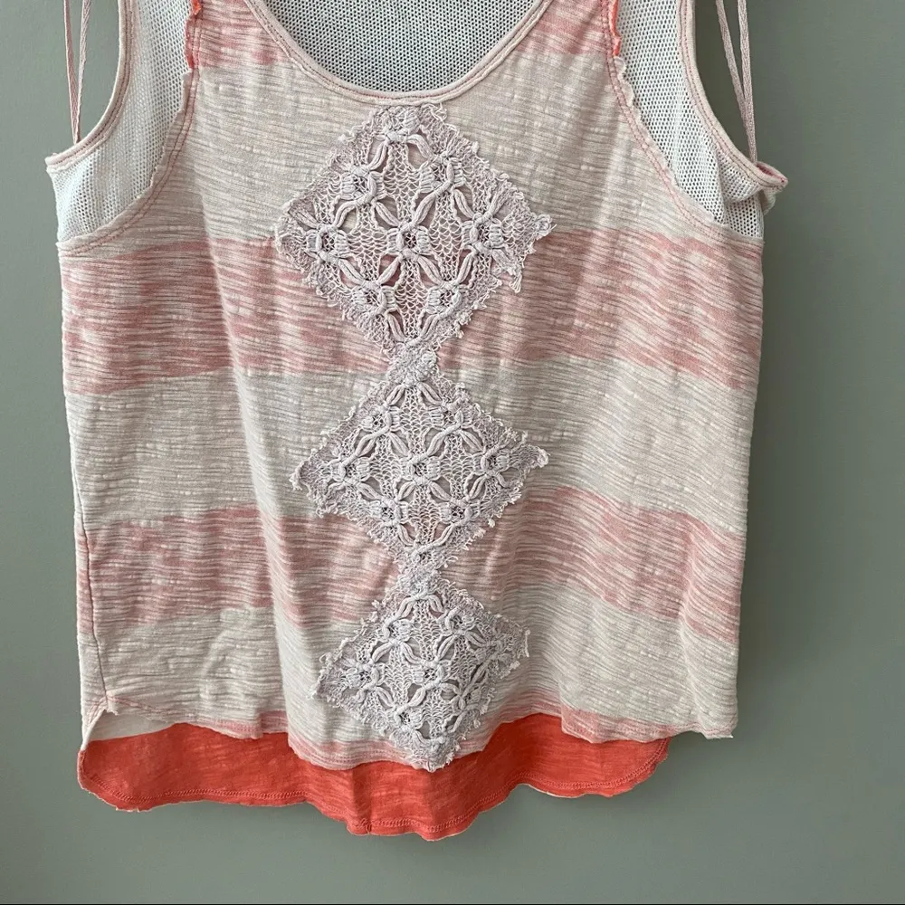 Free People Applique Mesh Trapeze Tank Top Pink Sz Small - Image 4