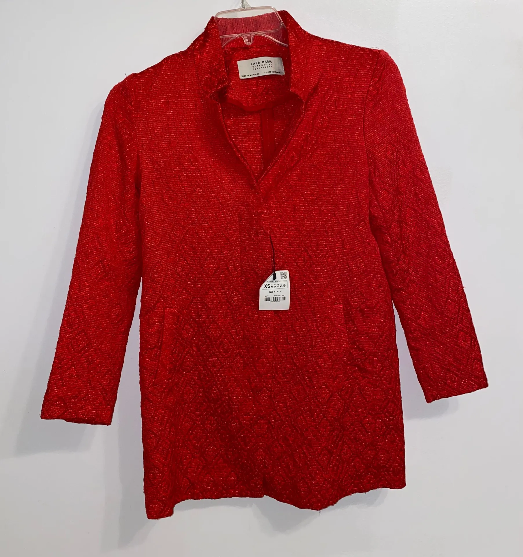NWT  Red Jacquard Herringbone Long Buttoned Coat XS 2694/581 - Image 2