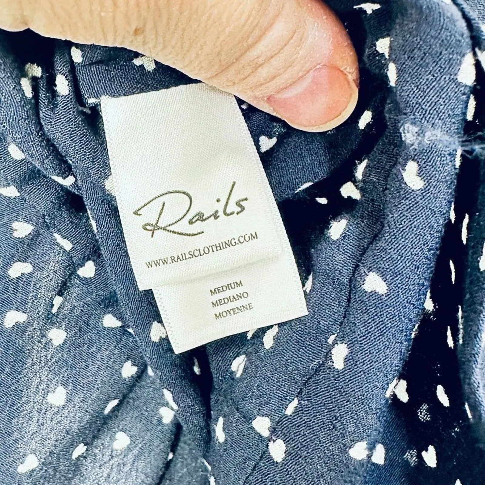 Rails Mini Heart Popover Peplum Long Sleeve Blouse‎ Women's Size M Navy Blue - Image 3