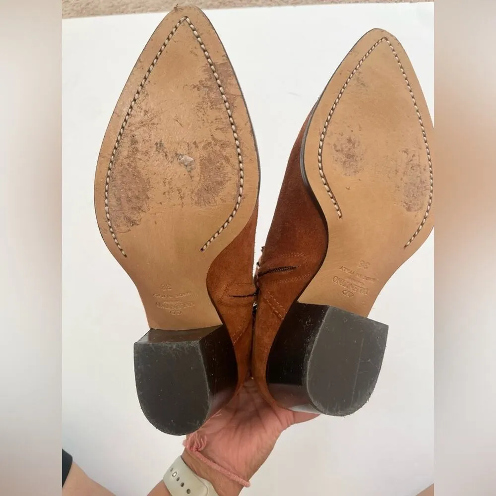Valentino Garavani Tan Suede Rockstud Double Buckle 50mm Cowboy Ankle Boots EU38 - Image 9