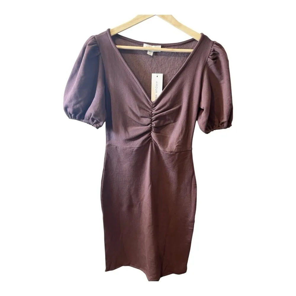 Amour Vert Women's Tinsley Luxe Fleece Dress in Mocha Size XS Career Business - Image 3