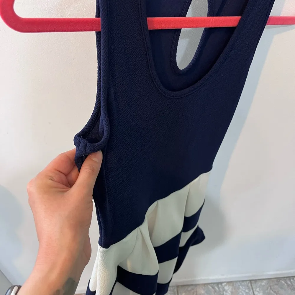 Finn & Clover Navy Blue and White striped fit and flare dress S A-line Nautical - Image 7