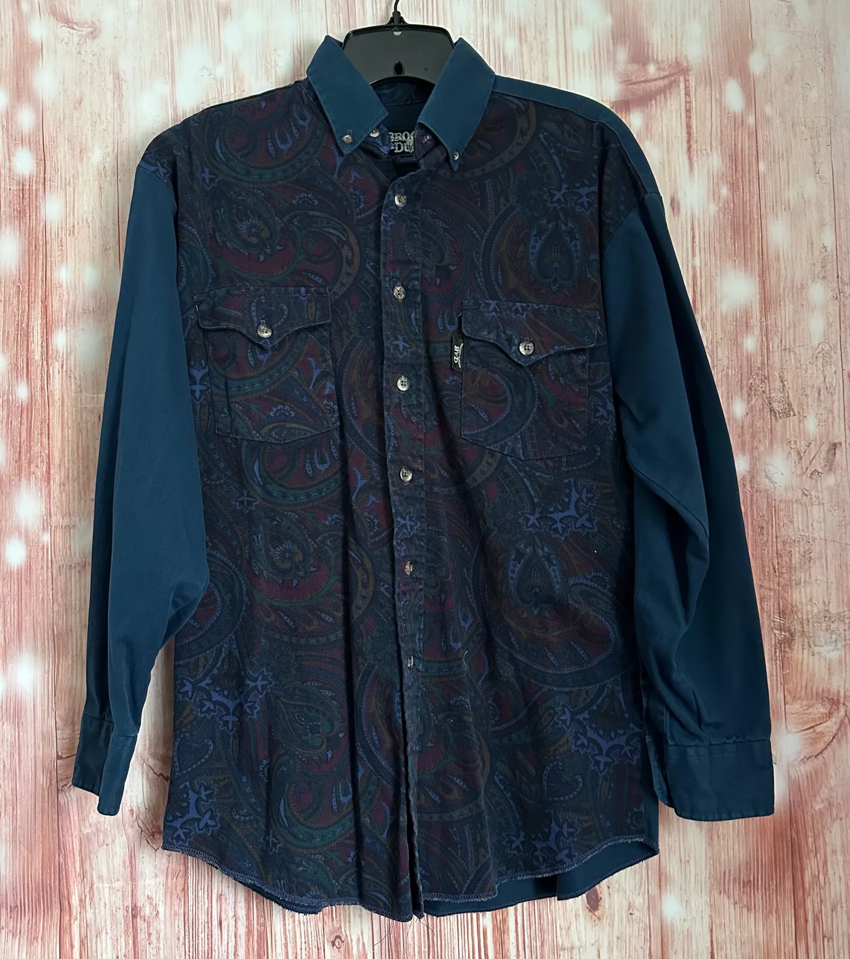 Brooks & Dunn By Panhandle Slim Vintage 90’s Blue Paisley Print Button Front Top - Image 1