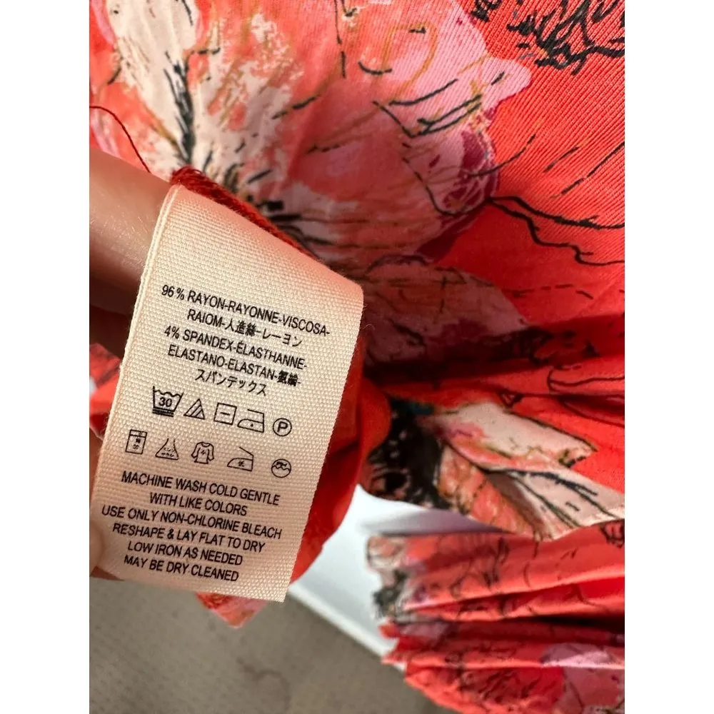 Free People Medium Blouse Top Flared Sleeves Orange Floral Stretch Boho Festival - Image 7