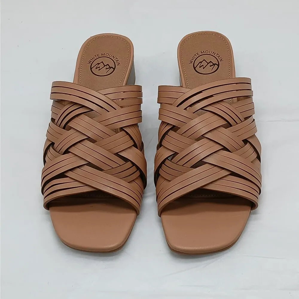 White Mountain Women's Sandals Slides Size 8M Brown Slip On Woven Casual Shoes - Image 2