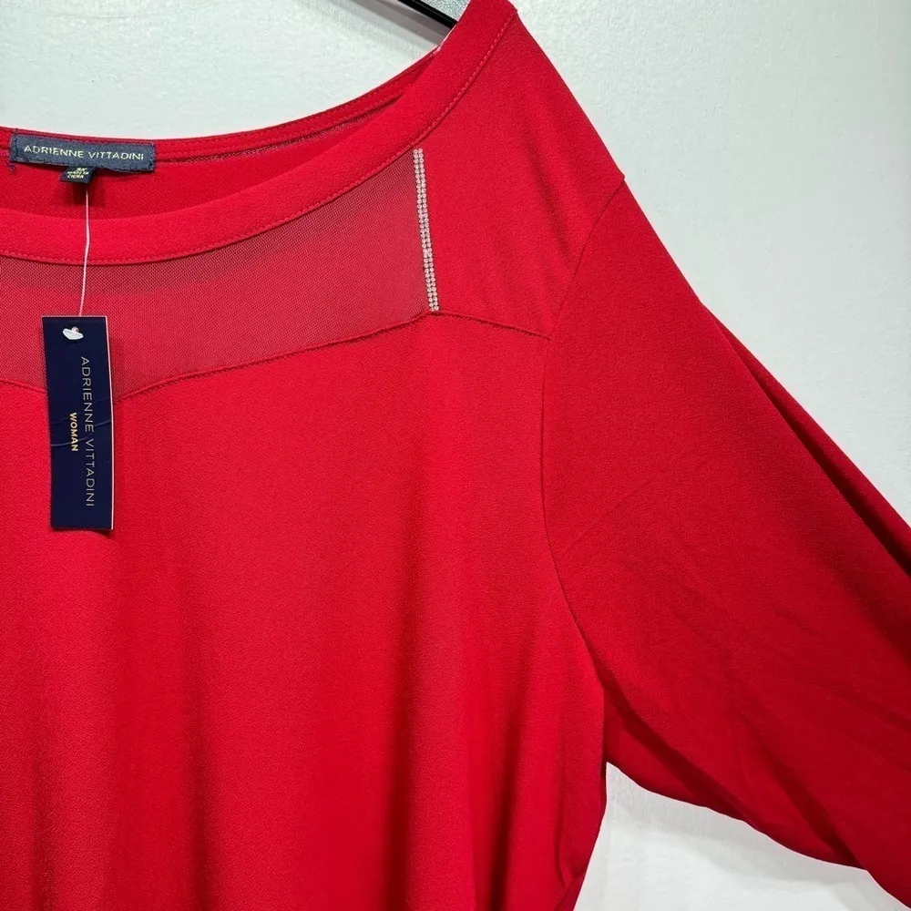 Red Blouse Dressy Rhinestone and Sheer Detail Top Holiday Christmas 3X NEW - Image 6