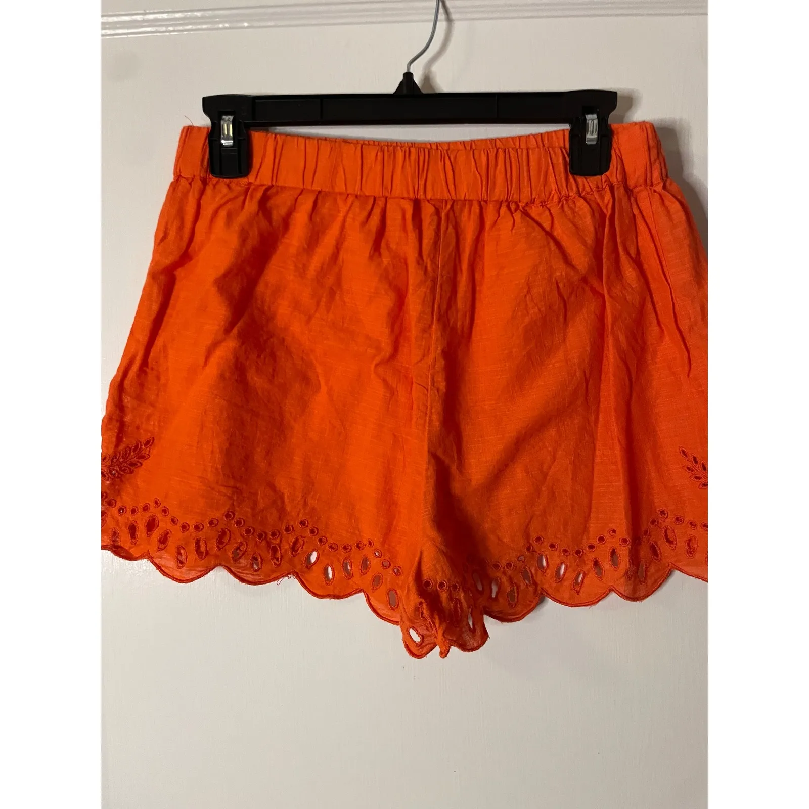 by Anthropologie XXS Orange Eyelet Scalloped Hem Shorts Elastic Waist - Image 2