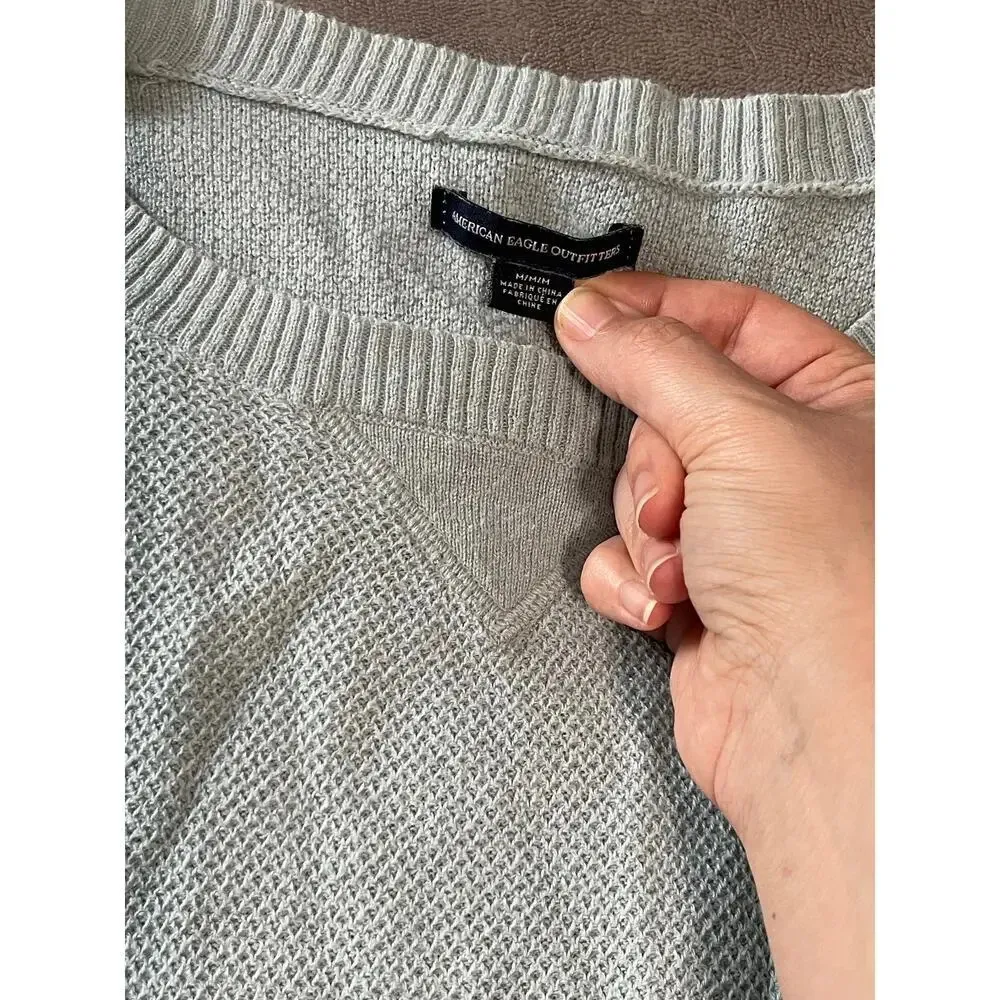 American Eagle Outfitters SZ M Long Sleeve Light Blue‎ Shirt Thin Knit Academia - Image 3