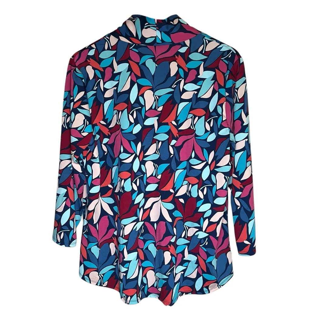 Cable & Gauge Colorful Leaf Print Blouse Drapey V-Neck Top Stretch Sz XL Scarf - Image 12