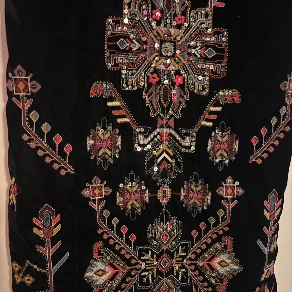 Zara Velvet Embroidered Mini Dress XS | Boho Western Whimsygoth Party - Image 7