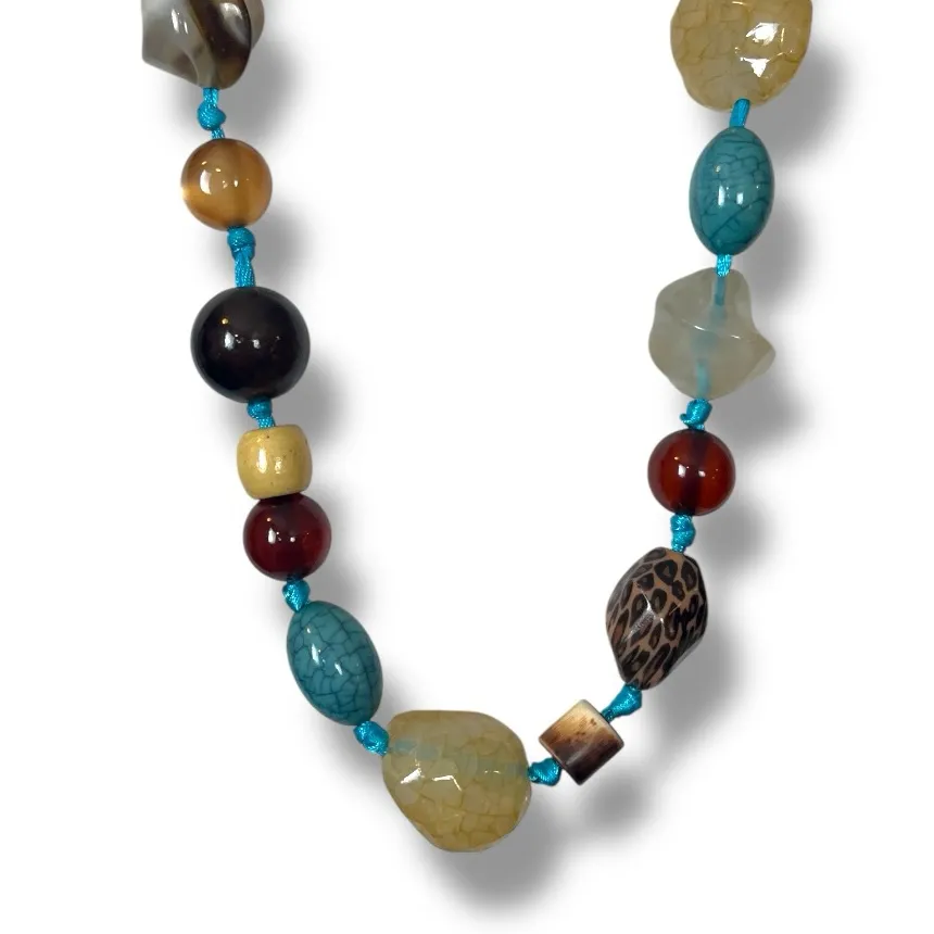 Cookie Lee Necklace Bracelet Set Beaded Faux Stone Teal Tan Multi 18” Length - Image 5