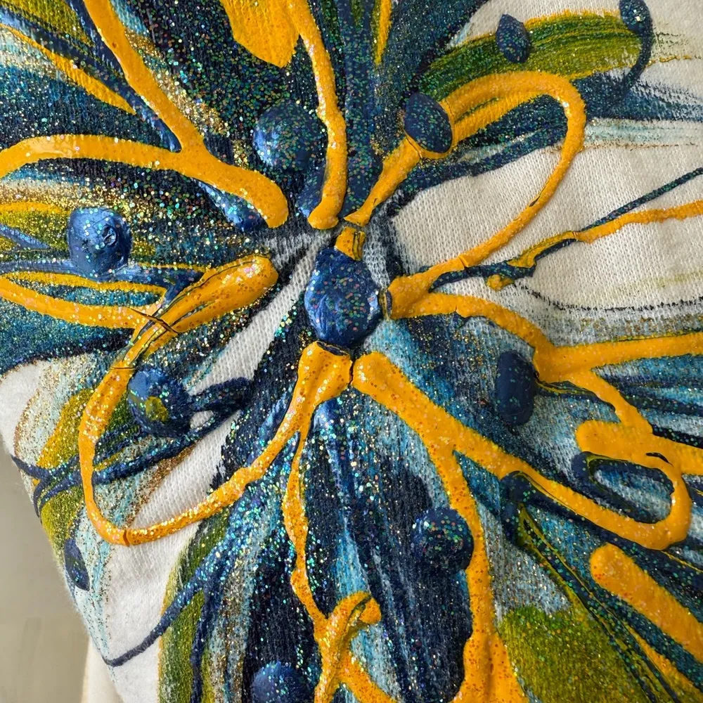 Vintage Jerzees Activewear Floral Flowers 90s Nature Crewneck Sweatshirt womens White Size M - Image 3