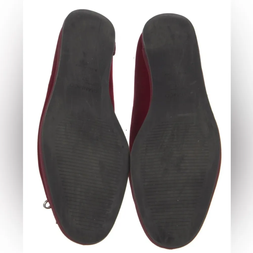Giannico Velvet Flats Crystal Embellishments Chic Red Velvet Women's Loafers Size 7 - Image 5