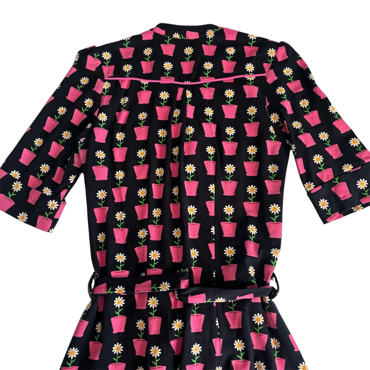 Tante Betsy Black & Pink Potted Daisy Pin Up Retro Inspired Dress Women’s Small - Image 7