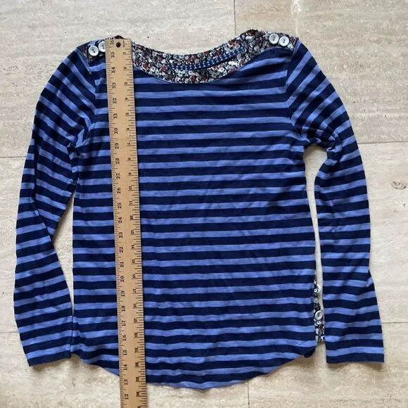 Anthropologie Laurelwood T-Shirt Women‎ XS Blue Boatneck Stripe Top - Image 4