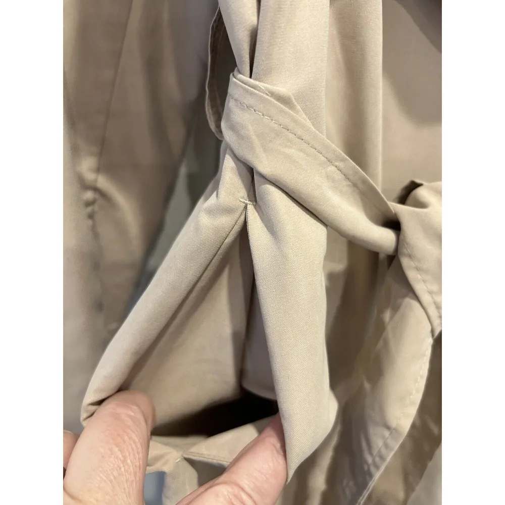 Trench Coat Jacket Large Double Breasted Tie Close Pockets Tan Beige - Image 4
