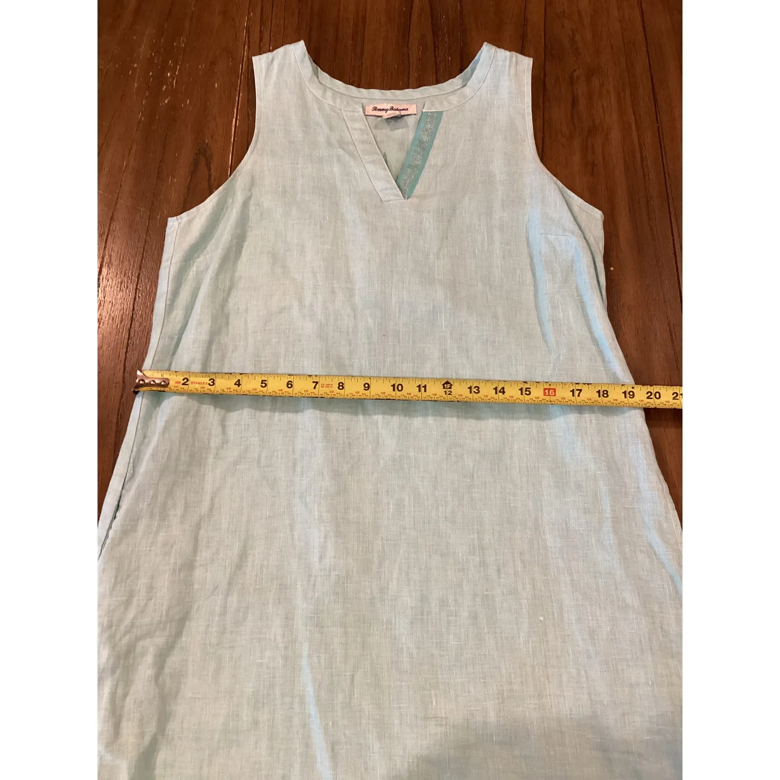 Tommy Bahama Sea Glass blue Linen sleeveless Shift mini Dress M - Image 10