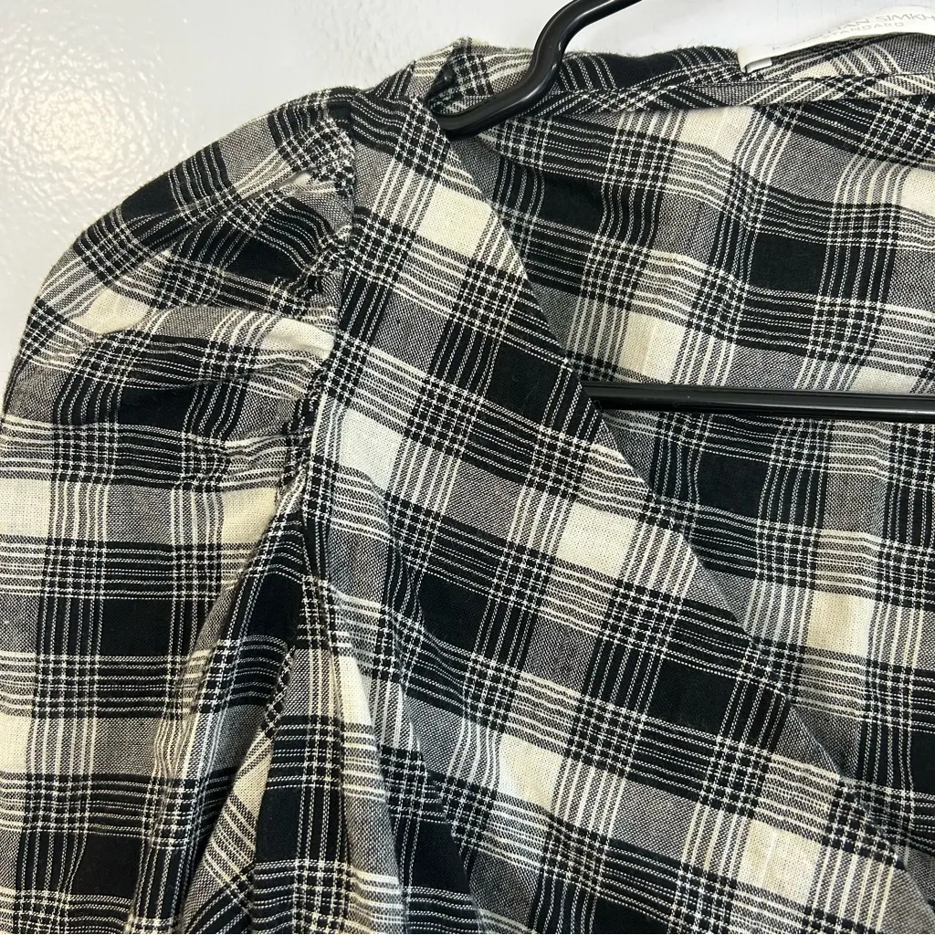 Jonathan Simkhai Rory Black/White Plaid Cutout Poplin Puff Sleeve Shirt Small Black - Image 6