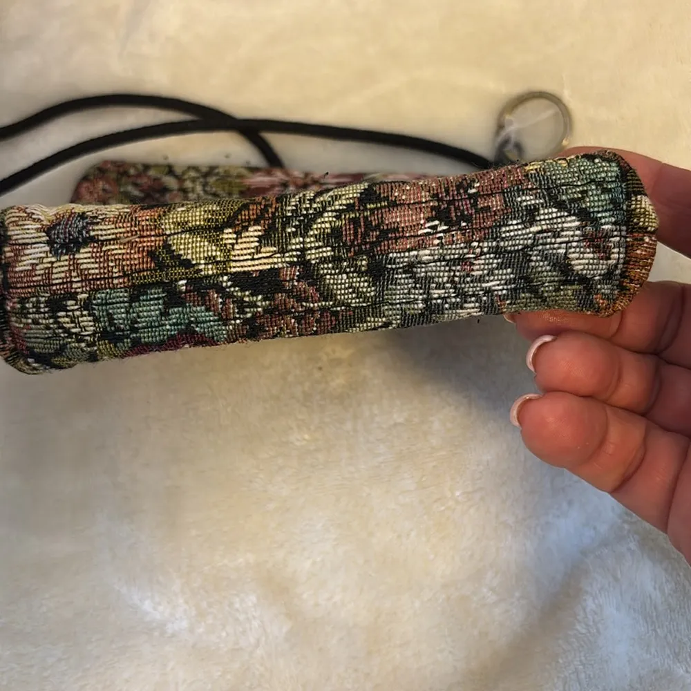 TAPESTRY MINI CROSSBODY COLORFUL ZIP CLOSURE ON TOP BLACK NYLON STRING CROSSBODY Tan - Image 3